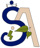 Logo von SABRINA Dein Sprach-Consultant mit transparentem Hintergrund: Ein S und ein A sind in einander verschoben. Auf dem S sitzt eine lesende Person, den Querstrich beim A bilden zwei grüne Blätter und auf dem unteren Schnörkel beim S sitzt ein Rollstuhlfahrer.